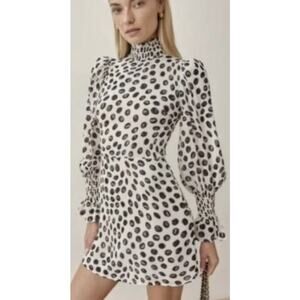 Reformation Archie Mini Dress High Neck in Twist Polka Dot Size 4 Long Sleeve